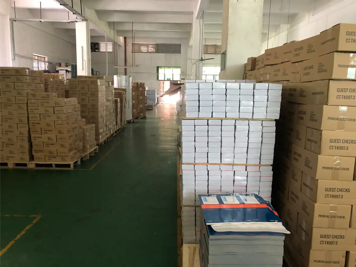 Finished custom printed forms stored in the Yuanming Printing warehouse