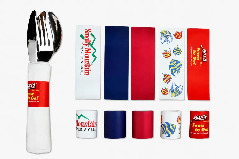 custom printed napkin bands for restaurant cutlery sets
