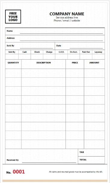 Custom carbonless invoice book