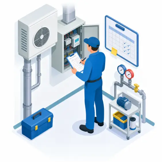 Maintenance technician recording service details on a work order