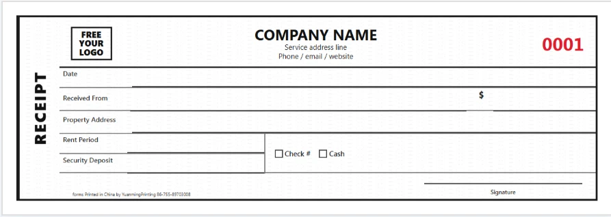 Custom numbered receipt book