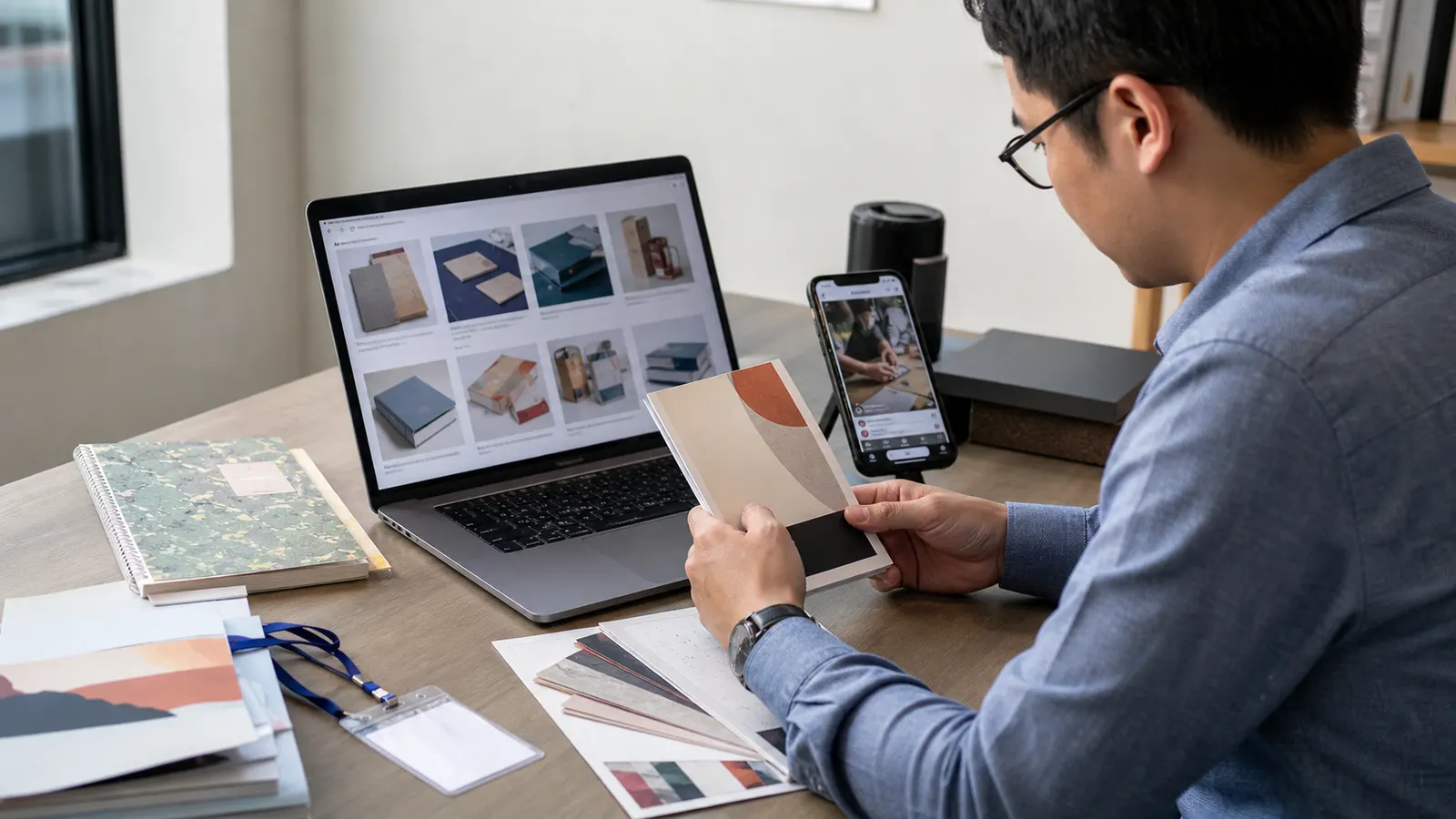Procurement manager comparing B2B sourcing channels for custom printing