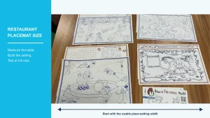 Restaurant placemat size guide using printed activity placemats as a measuring example